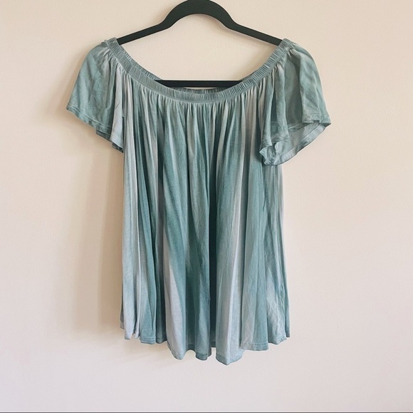 FREE PEOPLE Teal Tie Dye Off Shoulder Flowy Top - Picture 1 of 9